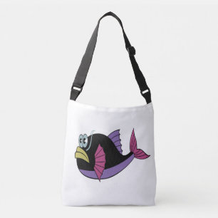 Purple and black multi colour puffer fish crossbody bag