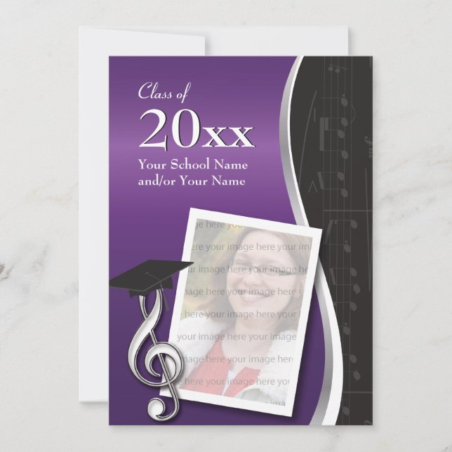 Purple and Black Music Graduation Invitation (Front)
