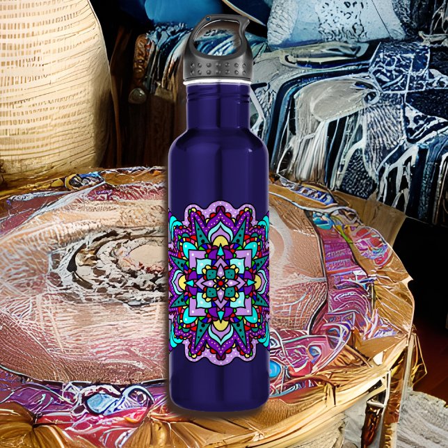 Purple and Black Mystical Colourful Mandala  710 Ml Water Bottle (Creator Uploaded)
