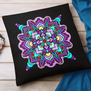 Purple and Black Mystical Colourful Mandala  Cushion