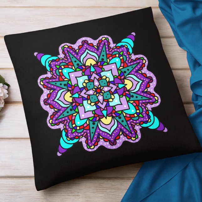 Purple and Black Mystical Colourful Mandala  Cushion (Creator Uploaded)