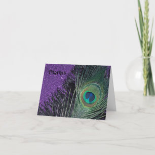 Purple and Black Peacock Wedding Thank You Cards