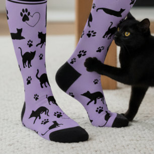 Purple and Black Personalised Cat Lover Socks