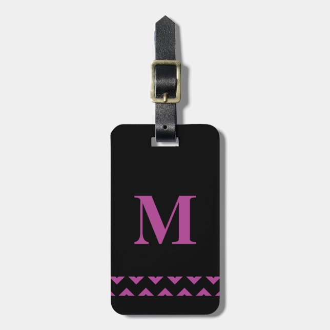 Purple and Black Personalised Monogram Luggage Tag (Front Vertical)