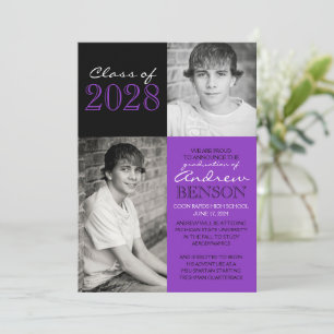 Purple and Black Photo Graduation Announcement
