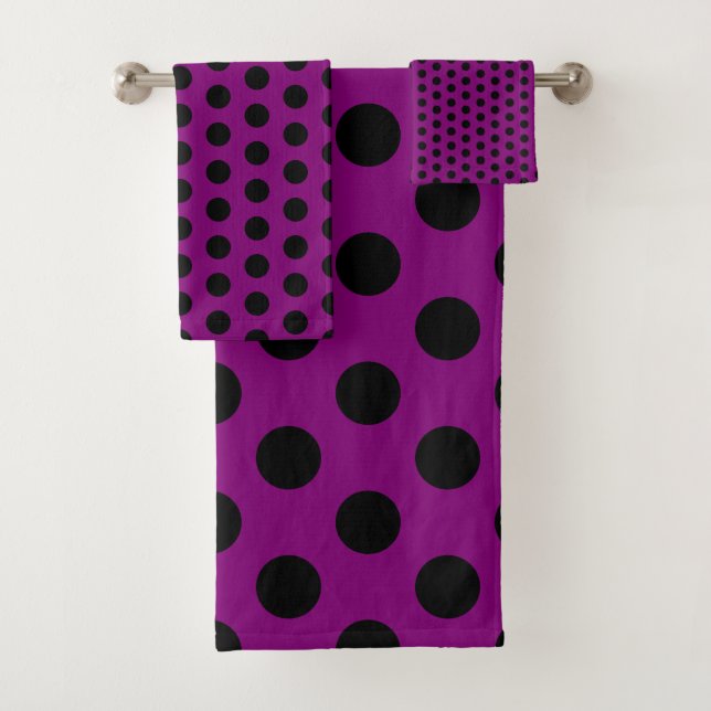 Purple and Black Polka Dot Bath Towel Set (Insitu)