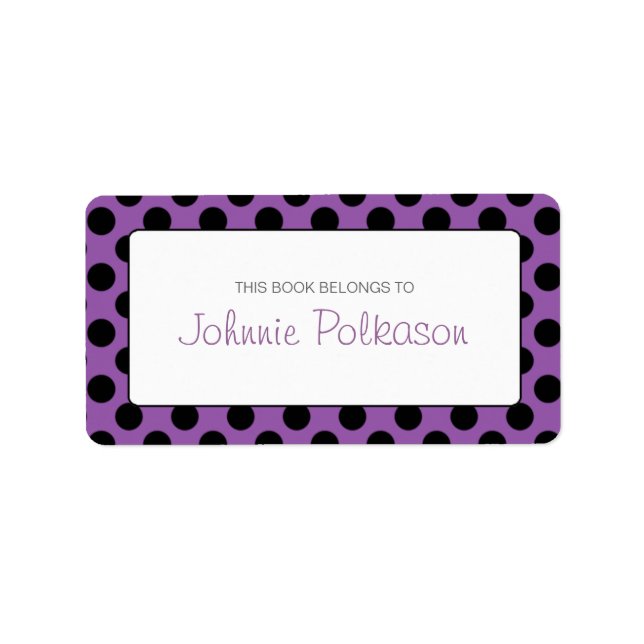 Purple and Black Polka Dot Bookplate Labels (Front)