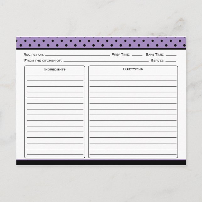 Purple and Black Polka Dot Recipe Cards (Back)