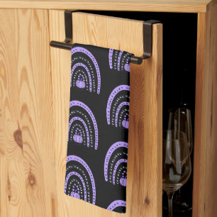 Purple and Black Rainbows Bats Black Halloween Tea Towel
