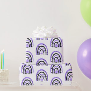 Purple and Black Rainbows Bats White Halloween Wrapping Paper