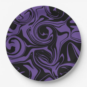 Purple and Black retro marble swirl Paper Plate