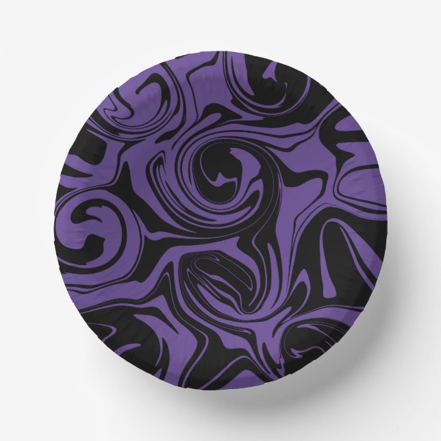 Purple and Black retro marble swirl Paper Plate (Front)