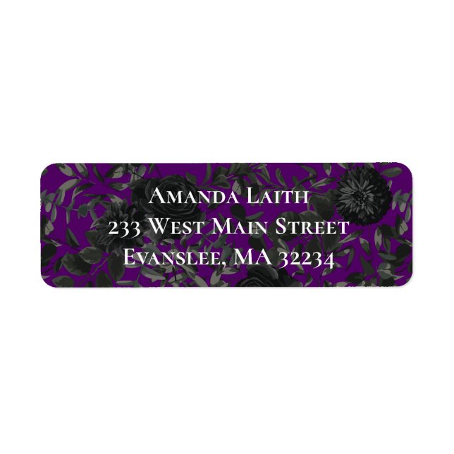 Purple and Black Rose Gothic Return Address Labels (Front)