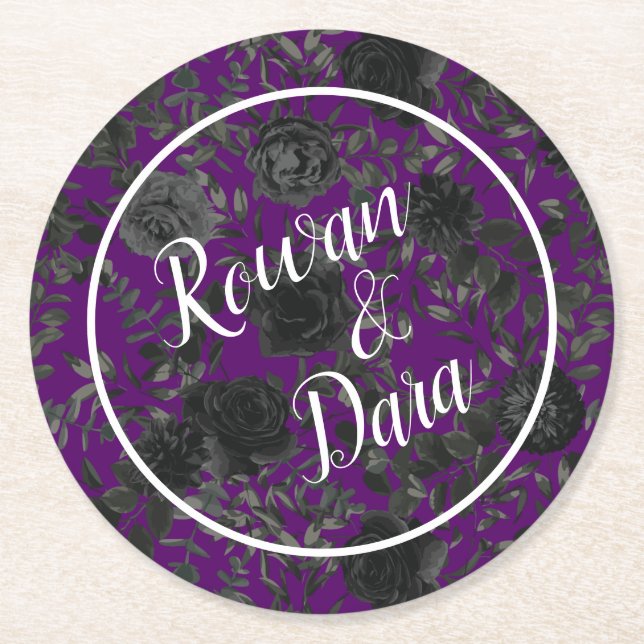 Purple and Black Rose Gothic Wedding Coasters (Front)