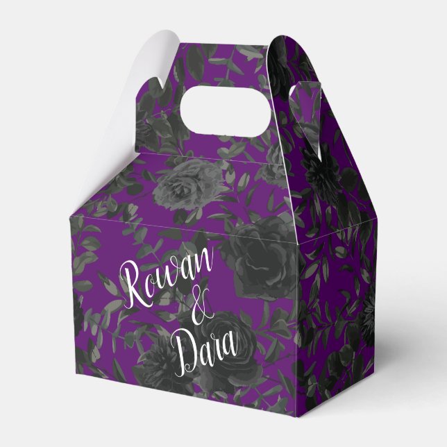 Purple  and Black Rose Gothic Wedding Favour Box (Front Side)