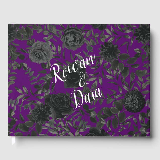 Purple  and Black Rose Gothic Wedding Guest Book (Front)