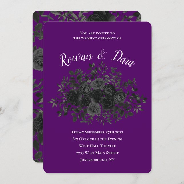 Purple  and Black Rose Gothic Wedding Invitations (Front/Back)