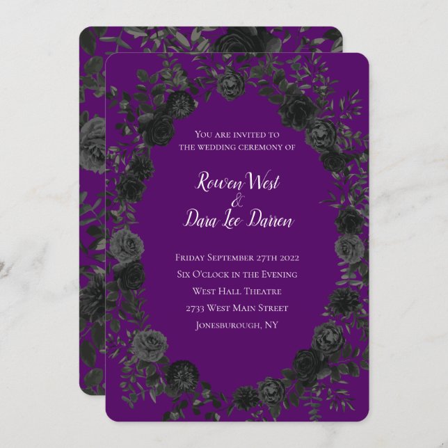 Purple  and Black Rose Gothic Wedding Invitations (Front/Back)