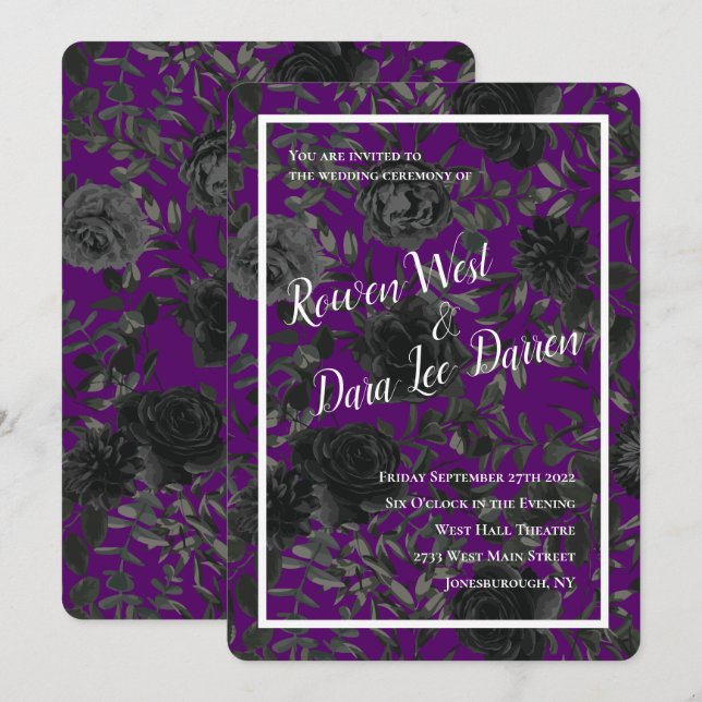 Purple  and Black Rose Gothic Wedding Invitations (Front/Back)