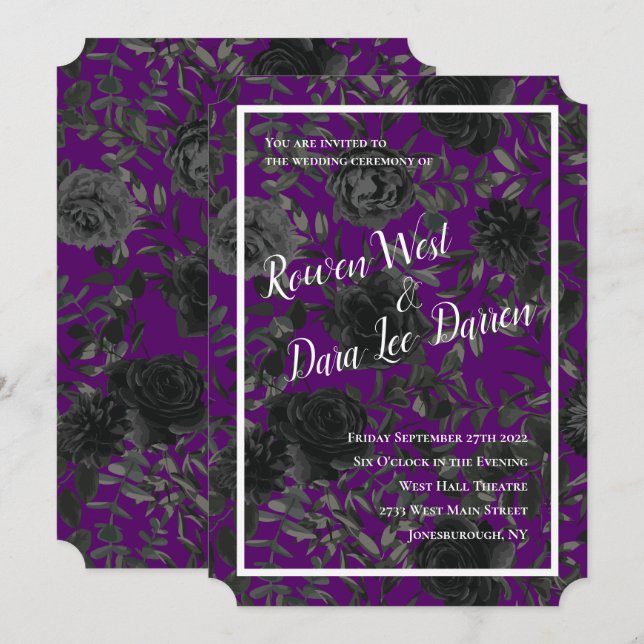 Purple  and Black Rose Gothic Wedding Invitations (Front/Back)