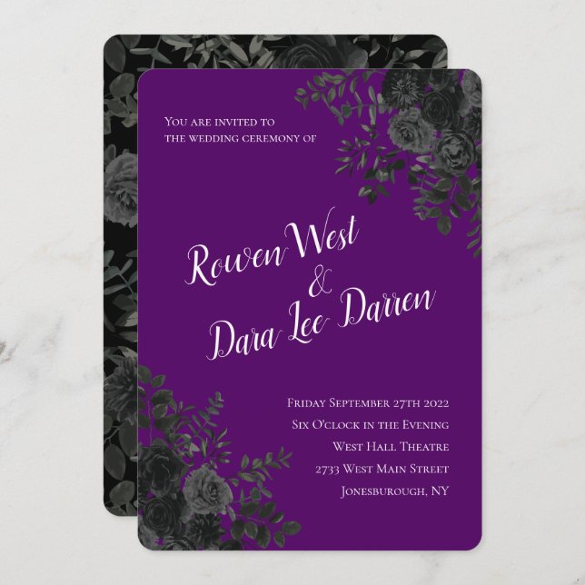 Purple  and Black Rose Gothic Wedding Invitations (Front/Back)