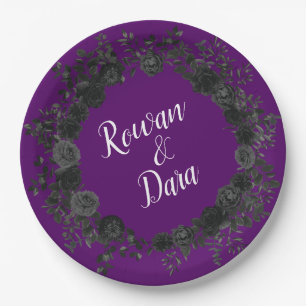 Purple  and Black Rose Gothic Wedding Paper Plates