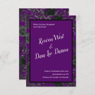 Purple and Black Rose Gothic Wedding Save the Date Invitation