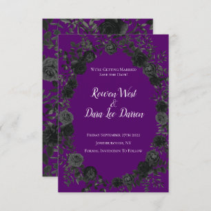 Purple and Black Rose Gothic Wedding Save the Date Invitation
