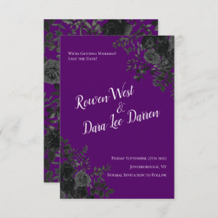 Purple and Black Rose Gothic Wedding Save the Date Invitation