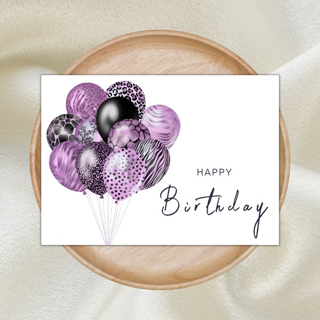 Purple and Black Safari Balloons Happy Birthday Card (Creator Uploaded)