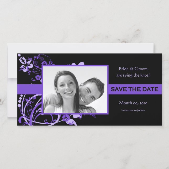 Purple and Black Save the Date Photo Cards (Front)