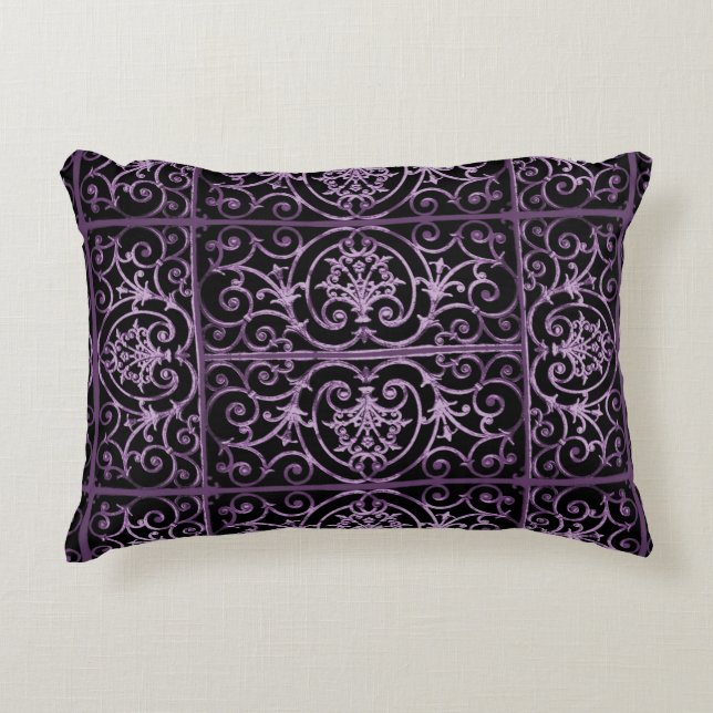 Purple and black scrollwork decorative cushion (Front)