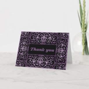 Purple and black scrollwork thank you card