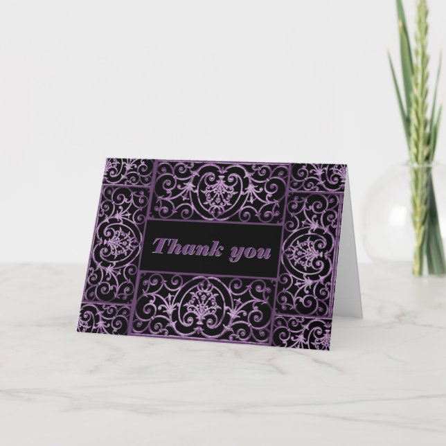 Purple and black scrollwork thank you card (Front)