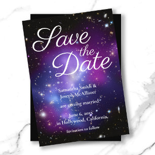 Purple and Black Space Photo Save the Date Invitation