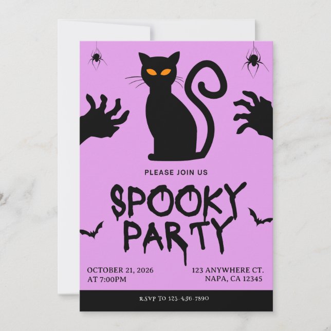 Purple and Black Spooky Party Invitation (Front)