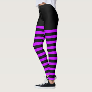 Purple and Black Stripes Halloween Striped Witch Leggings