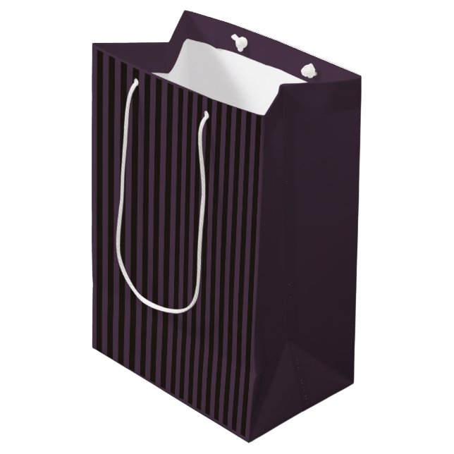 Purple and Black Stripes Pattern Halloween Medium Gift Bag (Front Angled)