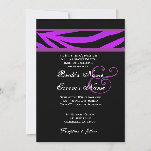Purple and Black Tiger Wedding Invitation (Front)