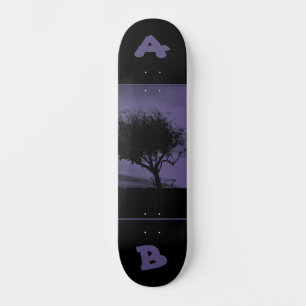 Purple and Black Tree Design with Custom Initials Skateboard