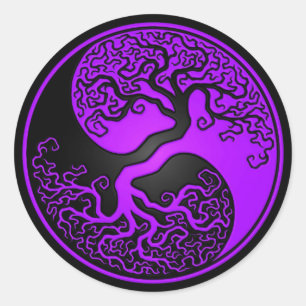 Purple and Black Tree of Life Yin Yang Classic Round Sticker