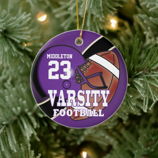 Purple and Black Varsity Football  Ceramic Tree Decoration (Tree)