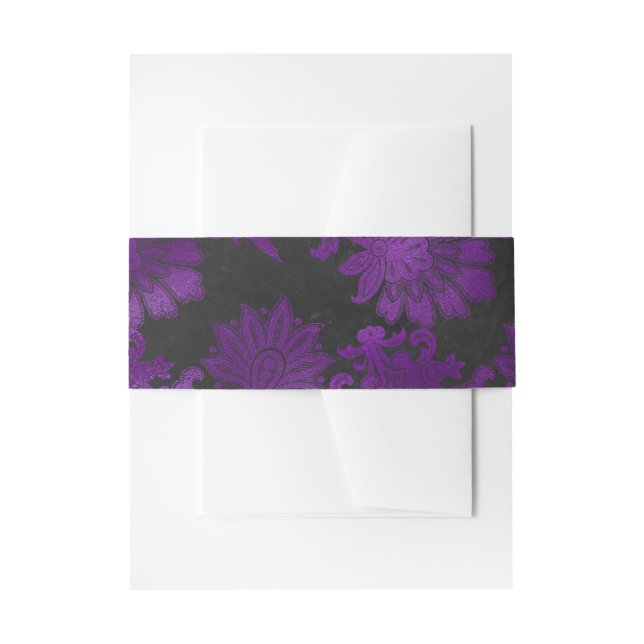 Purple and Black Vintage Damask Invitation Belly Band (Front Example)