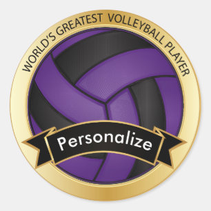 Purple and Black Volleyball DIY Name Classic Round Sticker