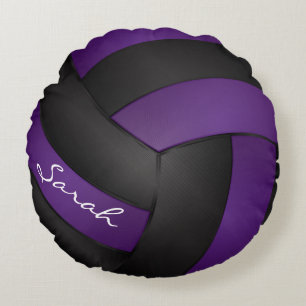Purple and Black Volleyball DIY Name Sport Round Cushion