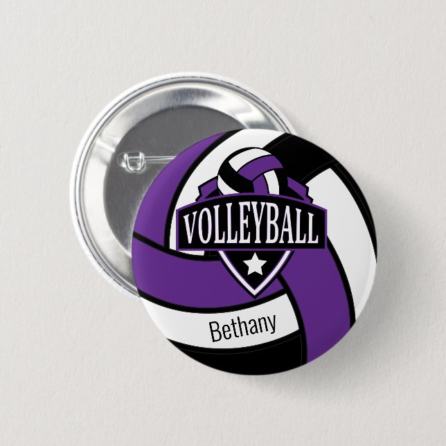 Purple and Black Volleyball Logo with Name 6 Cm Round Badge (Front & Back)