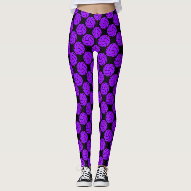 Purple and Black Volleyball Player Sports Team Leggings (Front)