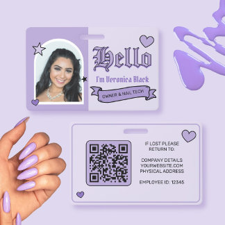 Purple and Black Y2k Employee ID Badge with Photo