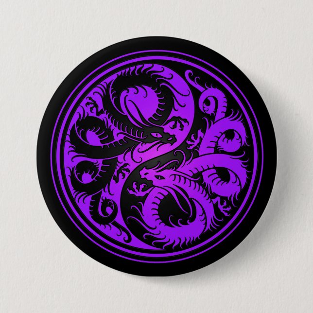 Purple and Black Yin Yang Chinese Dragons 7.5 Cm Round Badge (Front)