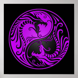 Purple and Black Yin Yang Dragons Poster